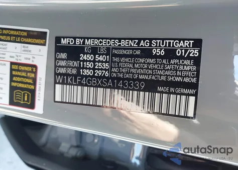 2025 Mercedes-Benz E 350 from USA, damaged, VIN W1KLF4GBXSA143339
